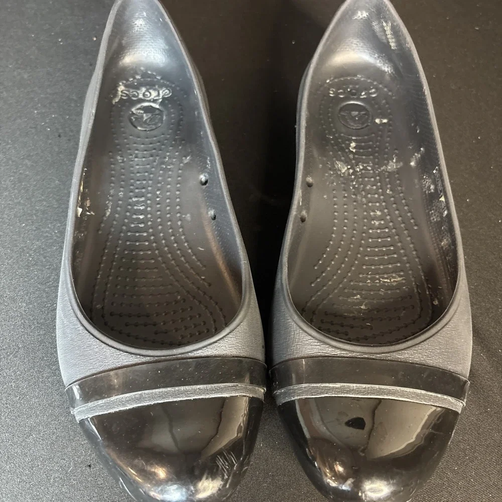 CROCS Womens Size 9 Cap Toe Flat Black‎ Ballet Flats Slip On Shoes